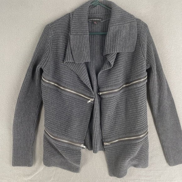 Rock and Republic Cardigan Sweater Womens Medium Chain Knit Zippers Long Sleeve - Picture 1 of 12